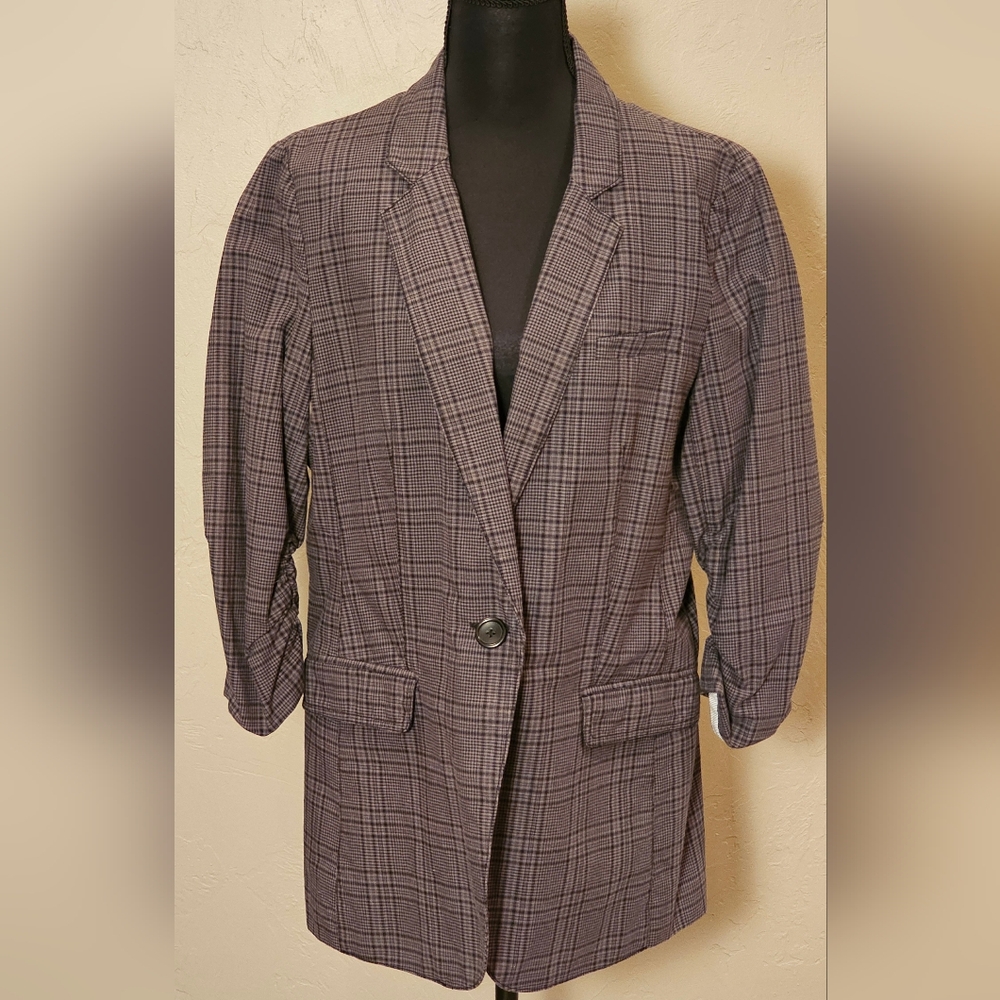 [EXPRESS] NWOT Blazer Stretch Cinched 3/4 Sleeves《size 12》Plaid/Grey
